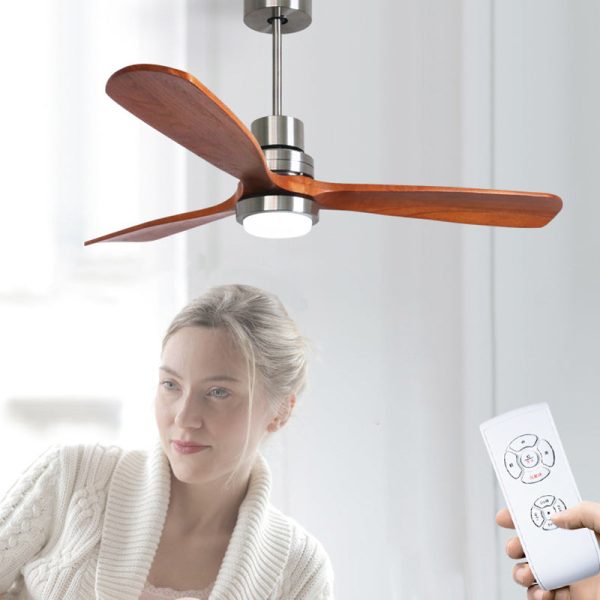 Contemporary Retro Round Glass Shade Solid Wood Fan Blade LED Downrod Ceiling Fan Light For Bedroom - Image 14