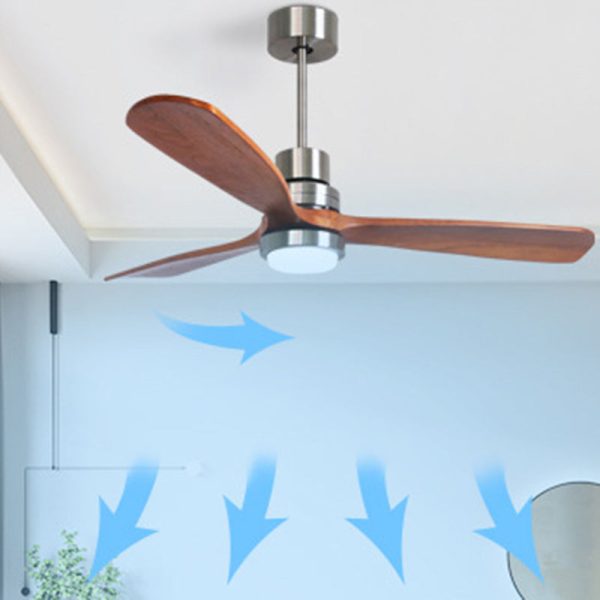 Contemporary Retro Round Glass Shade Solid Wood Fan Blade LED Downrod Ceiling Fan Light For Bedroom - Image 12