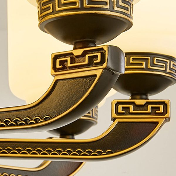 Traditional Chinese Jade Decor Glass Cylinder Shade Zinc Alloy 6-Light Downrod Ceiling Fan Light For Living Room - Image 8