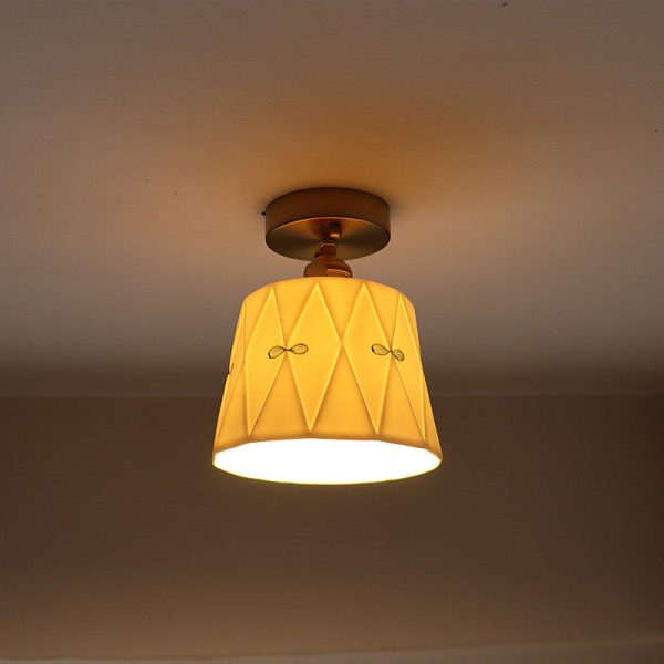 Traditional French Antique Brass Glazed Printed Ceramic Round 1-Light Semi-Flush Mount Ceiling Light For Living Room - Image 7