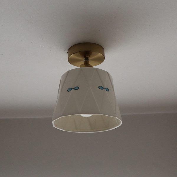 Traditional French Antique Brass Glazed Printed Ceramic Round 1-Light Semi-Flush Mount Ceiling Light For Living Room - Image 9