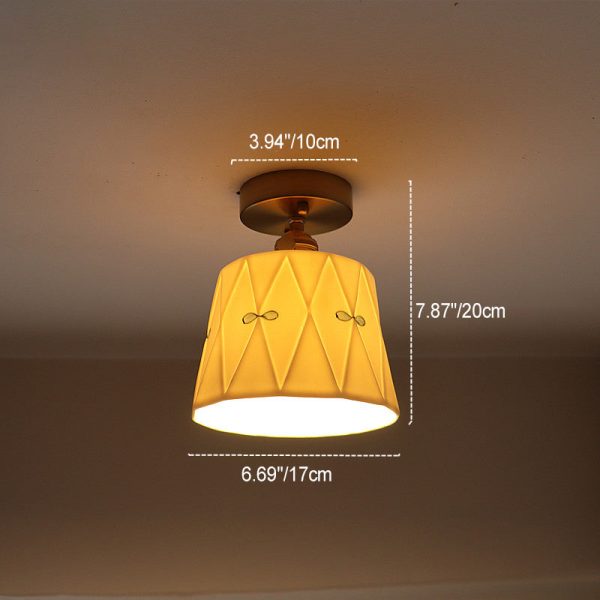 Traditional French Antique Brass Glazed Printed Ceramic Round 1-Light Semi-Flush Mount Ceiling Light For Living Room - Image 5