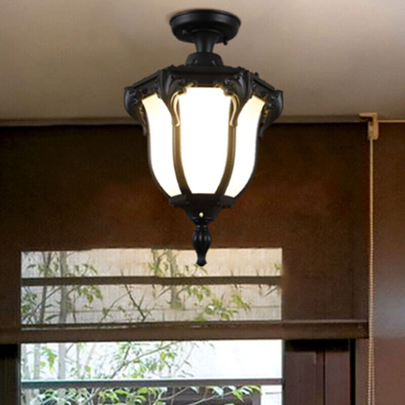 BS-Lighting-LL03140-2.jpg Traditional Vintage Aluminum Polygon Glass 1-Light Waterproof Outdoor Semi-Flush Mount Ceiling Light For Garden - Image 1