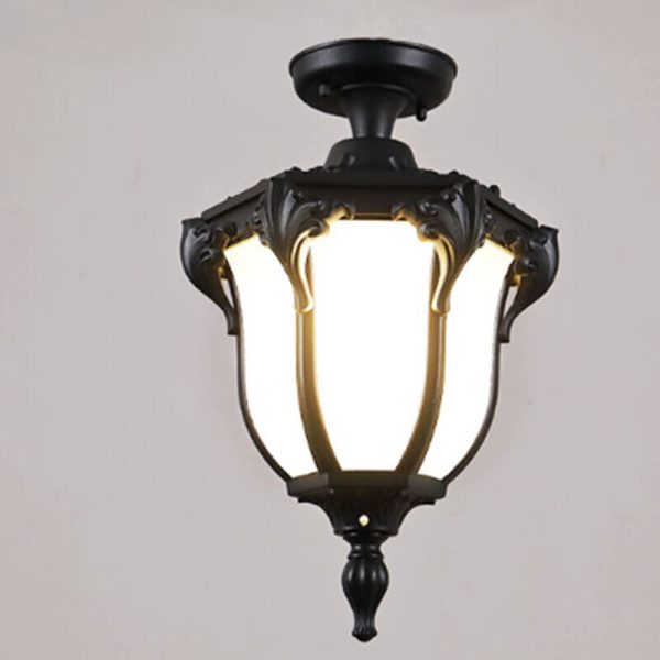 Traditional Vintage Aluminum Polygon Glass 1-Light Waterproof Outdoor Semi-Flush Mount Ceiling Light For Garden - Image 7