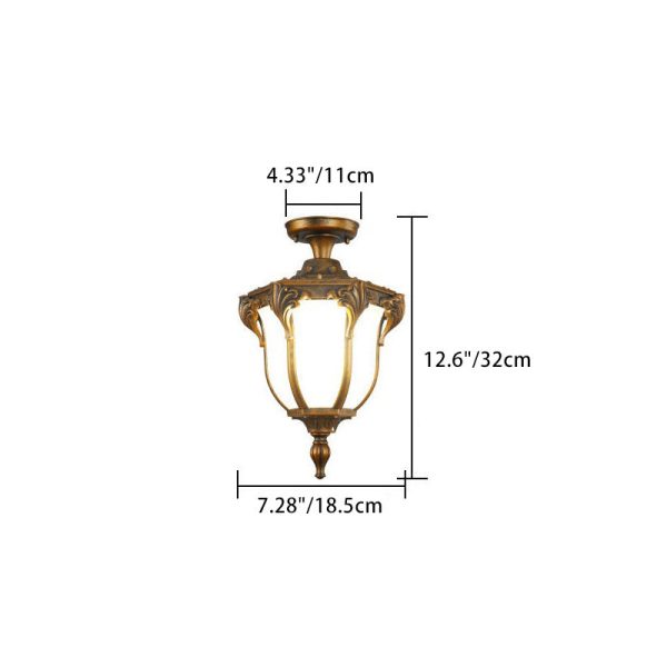 Traditional Vintage Aluminum Polygon Glass 1-Light Waterproof Outdoor Semi-Flush Mount Ceiling Light For Garden - Image 4