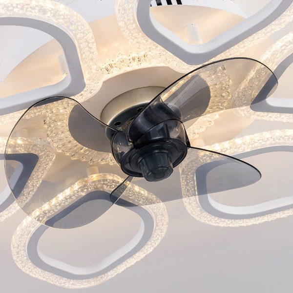 Contemporary Simplicity Hardware Flower Acrylic LED Semi-Flush Mount Ceiling Fan Light For Bedroom - Image 5