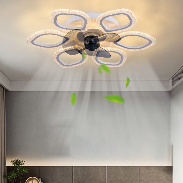 Contemporary Simplicity Hardware Flower Acrylic LED Semi-Flush Mount Ceiling Fan Light For Bedroom - Image 8