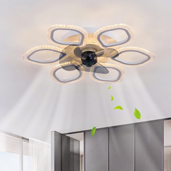 Contemporary Simplicity Hardware Flower Acrylic LED Semi-Flush Mount Ceiling Fan Light For Bedroom - Image 2