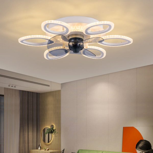 Contemporary Simplicity Hardware Flower Acrylic LED Semi-Flush Mount Ceiling Fan Light For Bedroom - Image 9