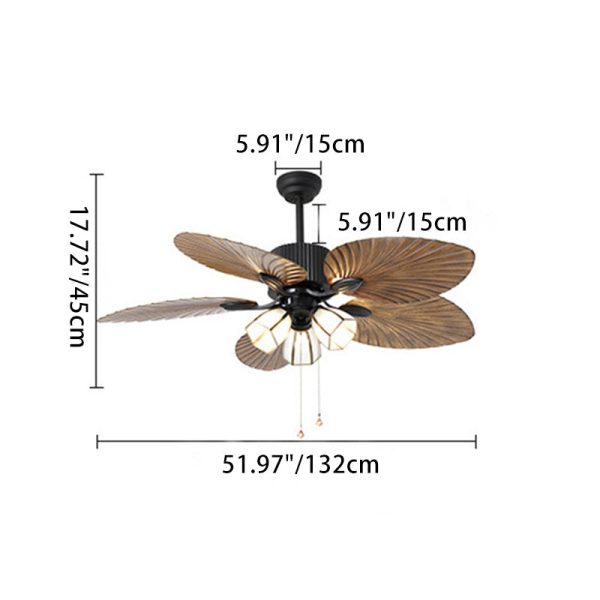 Traditional Retro Leaves Texture ABS Fan Glass Hexagonal Shade 3-Light Downrods Ceiling Fan Light For Living Room - Image 3
