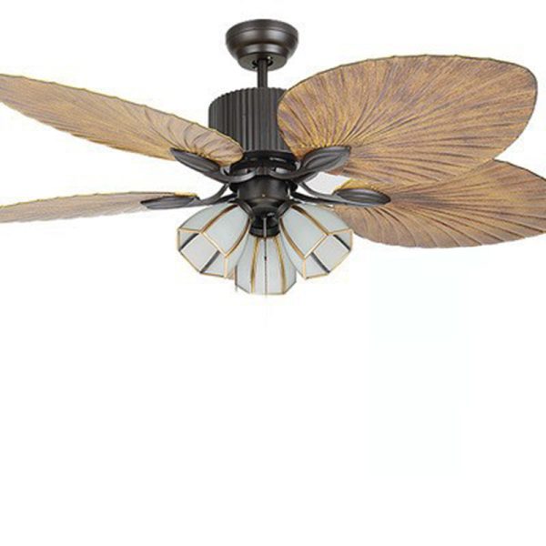 Traditional Retro Leaves Texture ABS Fan Glass Hexagonal Shade 3-Light Downrods Ceiling Fan Light For Living Room - Image 9