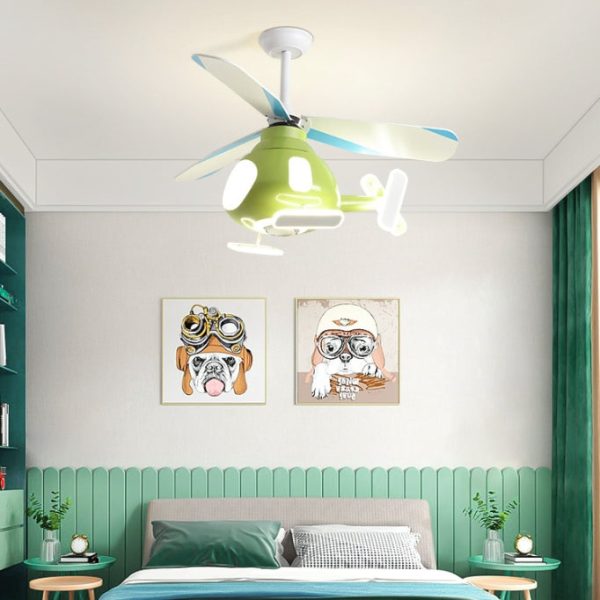Contemporary Creative Cartoon Helicopter Iron Acrylic LED Kids Downrods Ceiling Fan Light For Bedroom - Image 10
