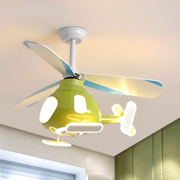 Contemporary Creative Cartoon Helicopter Iron Acrylic LED Kids Downrods Ceiling Fan Light For Bedroom - Image 12