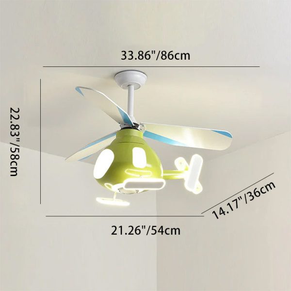 Contemporary Creative Cartoon Helicopter Iron Acrylic LED Kids Downrods Ceiling Fan Light For Bedroom - Image 4