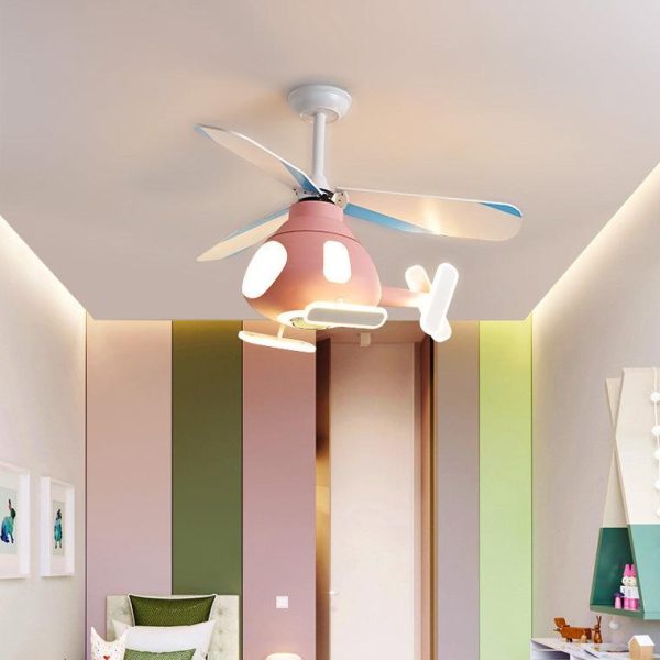 Contemporary Creative Cartoon Helicopter Iron Acrylic LED Kids Downrods Ceiling Fan Light For Bedroom - Image 8