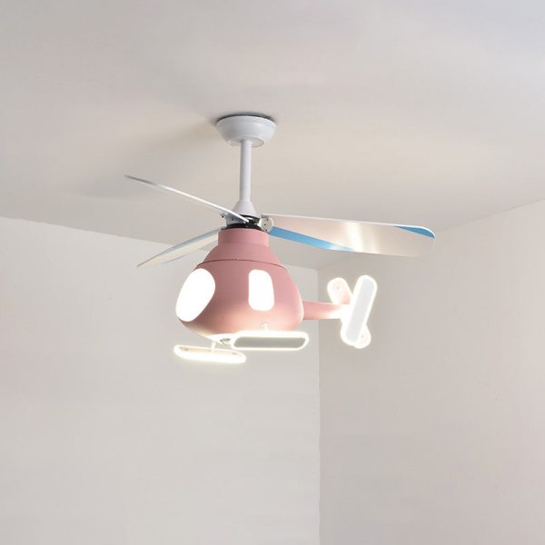 Contemporary Creative Cartoon Helicopter Iron Acrylic LED Kids Downrods Ceiling Fan Light For Bedroom - Image 13