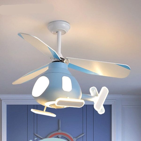 Contemporary Creative Cartoon Helicopter Iron Acrylic LED Kids Downrods Ceiling Fan Light For Bedroom - Image 11