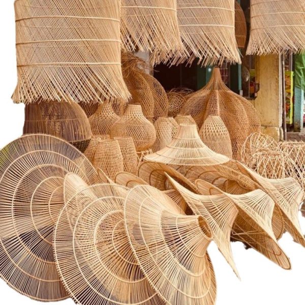 Traditional Japanese Rattan Weaving Hat 1-Light Semi-Flush Mount Ceiling Light For Living Room - Image 4