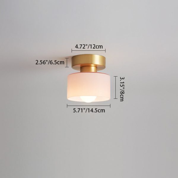 Contemporary Nordic Full Copper Glass Cylinder 1-Light Semi-Flush Mount Ceiling Light For Living Room - Image 4