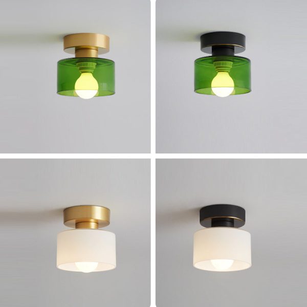 Contemporary Nordic Full Copper Glass Cylinder 1-Light Semi-Flush Mount Ceiling Light For Living Room - Image 9