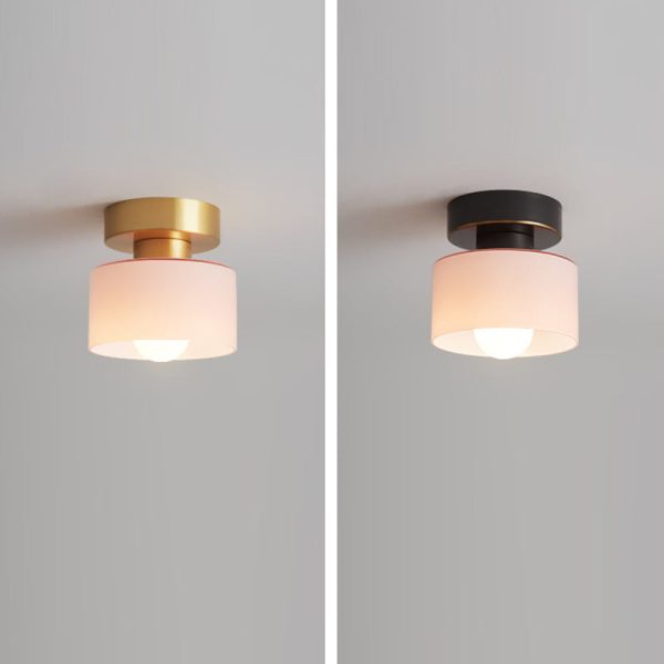 Contemporary Nordic Full Copper Glass Cylinder 1-Light Semi-Flush Mount Ceiling Light For Living Room - Image 11