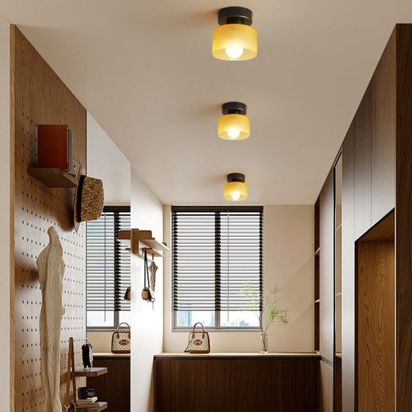 Contemporary Nordic Full Copper Glass Cylinder 1-Light Semi-Flush Mount Ceiling Light For Living Room - Image 8