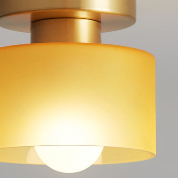 Contemporary Nordic Full Copper Glass Cylinder 1-Light Semi-Flush Mount Ceiling Light For Living Room - Image 6