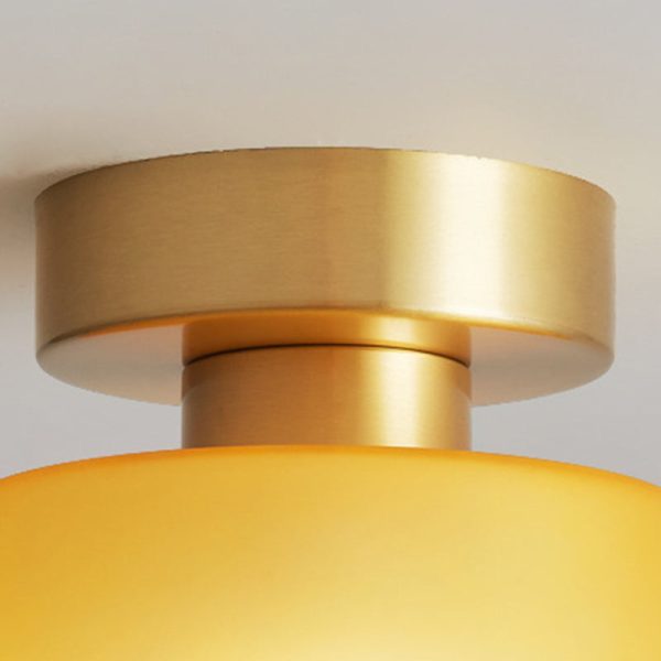 Contemporary Nordic Full Copper Glass Cylinder 1-Light Semi-Flush Mount Ceiling Light For Living Room - Image 5