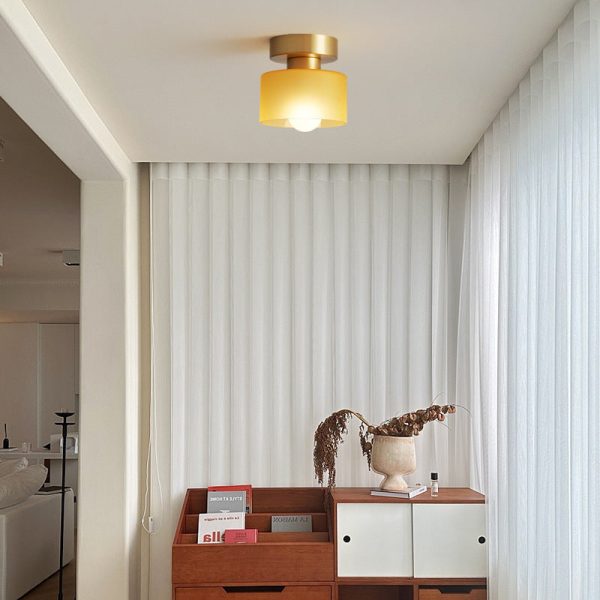 Contemporary Nordic Full Copper Glass Cylinder 1-Light Semi-Flush Mount Ceiling Light For Living Room - Image 7