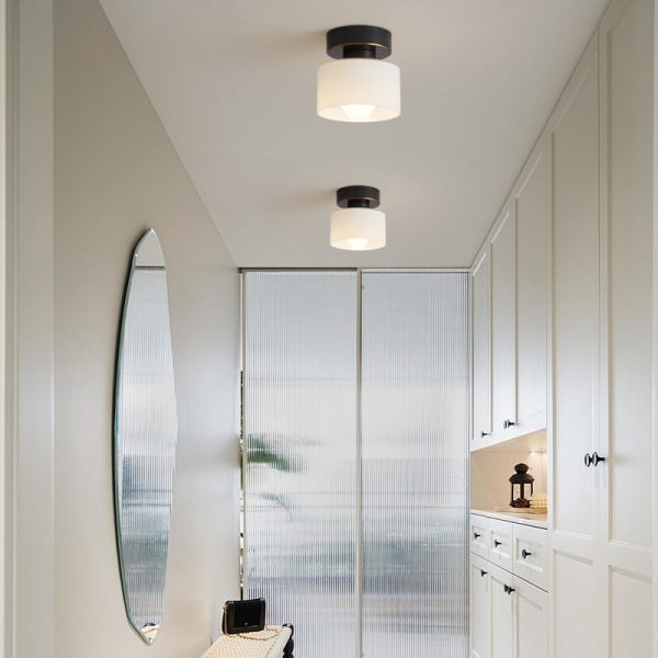 Contemporary Nordic Full Copper Glass Cylinder 1-Light Semi-Flush Mount Ceiling Light For Living Room - Image 3