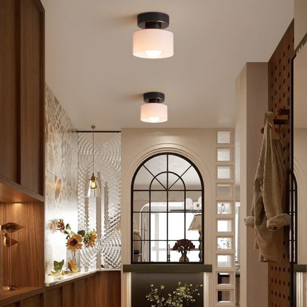 Contemporary Nordic Full Copper Glass Cylinder 1-Light Semi-Flush Mount Ceiling Light For Living Room - Image 2