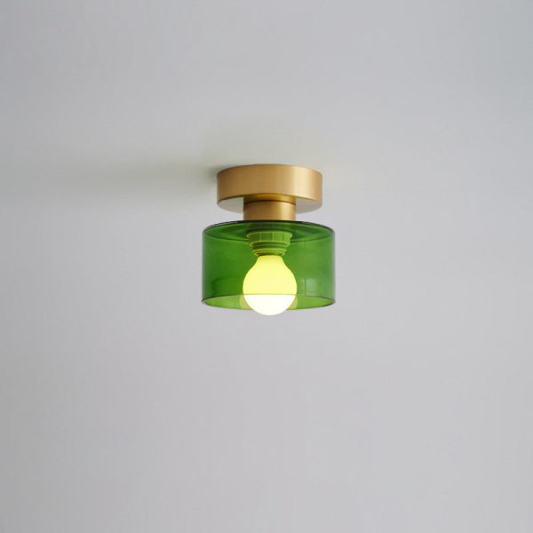 Contemporary Nordic Full Copper Glass Cylinder 1-Light Semi-Flush Mount Ceiling Light For Living Room - Image 13