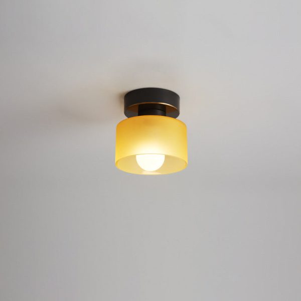 Contemporary Nordic Full Copper Glass Cylinder 1-Light Semi-Flush Mount Ceiling Light For Living Room - Image 16