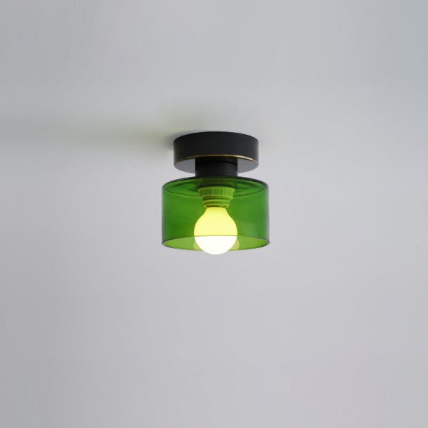 Contemporary Nordic Full Copper Glass Cylinder 1-Light Semi-Flush Mount Ceiling Light For Living Room - Image 17