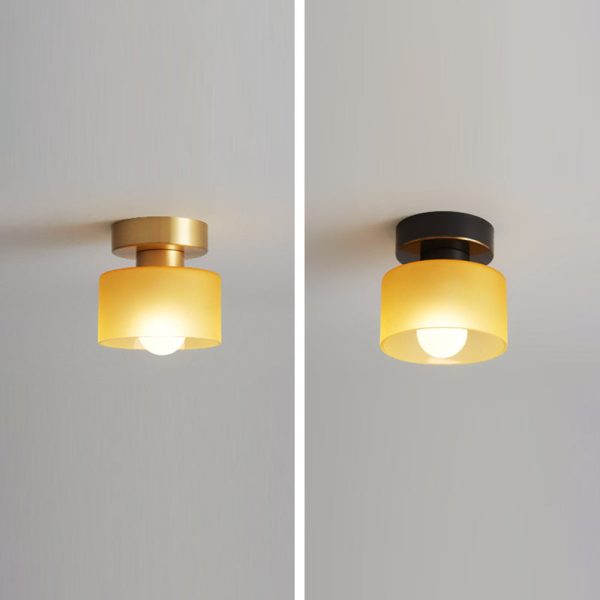 Contemporary Nordic Full Copper Glass Cylinder 1-Light Semi-Flush Mount Ceiling Light For Living Room - Image 10