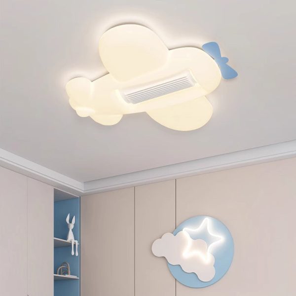Contemporary Creative Cartoon Airplane Cloud PE Shade LED Kids Flush Mount Ceiling Invisible Bladeless Fan Light For Bedroom - Image 2