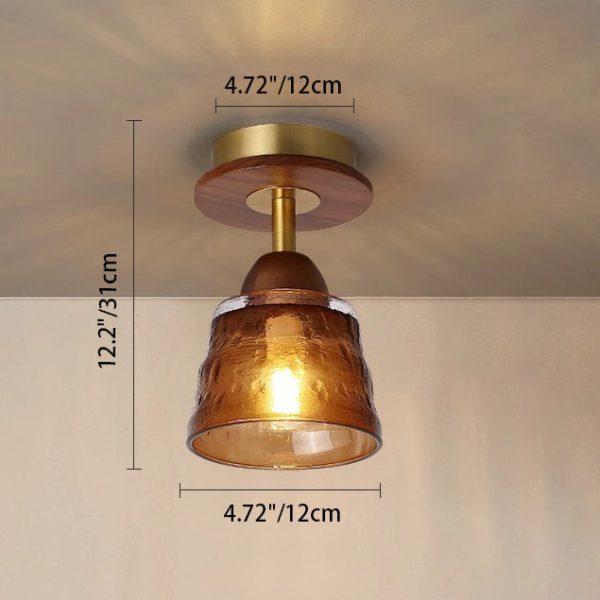 Contemporary Retro Glass Cup Shade Solid Wood 1-Light Semi-Flush Mount Ceiling Light For Living Room - Image 4