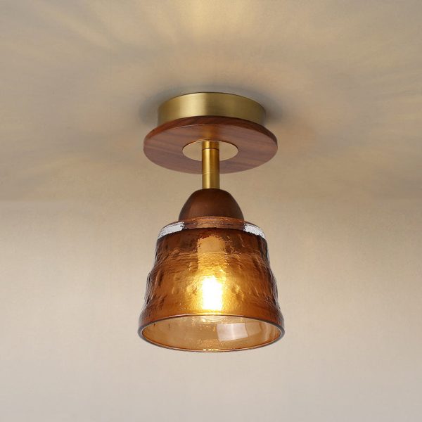 Contemporary Retro Glass Cup Shade Solid Wood 1-Light Semi-Flush Mount Ceiling Light For Living Room - Image 9