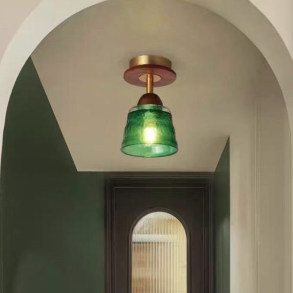 Contemporary Retro Glass Cup Shade Solid Wood 1-Light Semi-Flush Mount Ceiling Light For Living Room - Image 3
