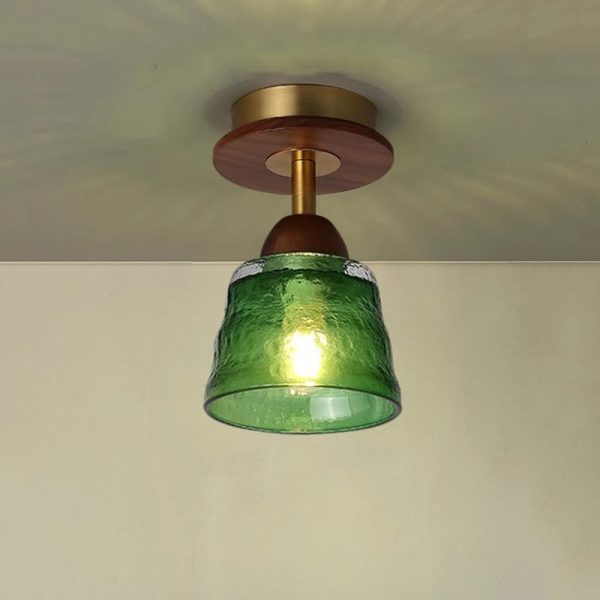 Contemporary Retro Glass Cup Shade Solid Wood 1-Light Semi-Flush Mount Ceiling Light For Living Room - Image 7