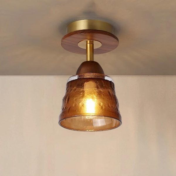 Contemporary Retro Glass Cup Shade Solid Wood 1-Light Semi-Flush Mount Ceiling Light For Living Room - Image 8