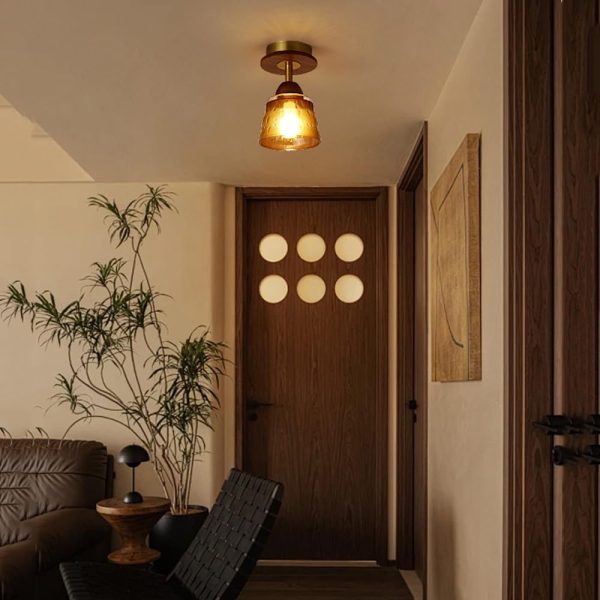 Contemporary Retro Glass Cup Shade Solid Wood 1-Light Semi-Flush Mount Ceiling Light For Living Room - Image 5