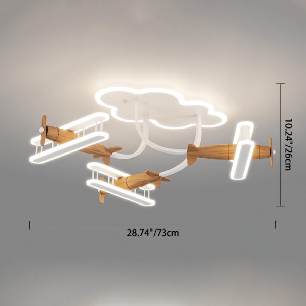 Contemporary Creative Cartoon Solid Wood Plane Acrylic LED Semi-Flush Mount Ceiling Light For Living Room - Image 4