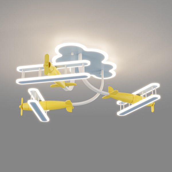 Contemporary Creative Cartoon Solid Wood Plane Acrylic LED Semi-Flush Mount Ceiling Light For Living Room - Image 10