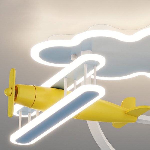 Contemporary Creative Cartoon Solid Wood Plane Acrylic LED Semi-Flush Mount Ceiling Light For Living Room - Image 6