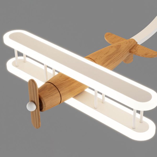 Contemporary Creative Cartoon Solid Wood Plane Acrylic LED Semi-Flush Mount Ceiling Light For Living Room - Image 5