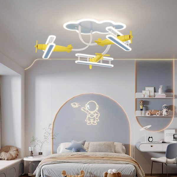 Contemporary Creative Cartoon Solid Wood Plane Acrylic LED Semi-Flush Mount Ceiling Light For Living Room - Image 13