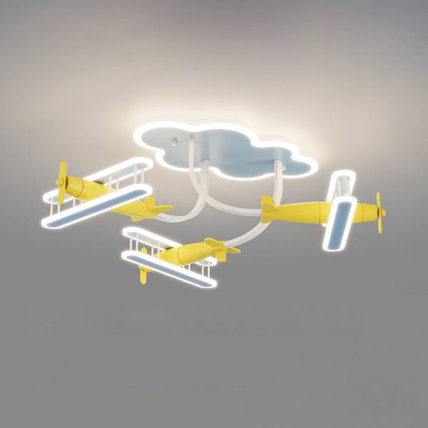 Contemporary Creative Cartoon Solid Wood Plane Acrylic LED Semi-Flush Mount Ceiling Light For Living Room - Image 15