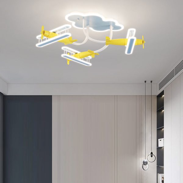 Contemporary Creative Cartoon Solid Wood Plane Acrylic LED Semi-Flush Mount Ceiling Light For Living Room - Image 2