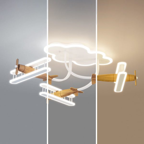 Contemporary Creative Cartoon Solid Wood Plane Acrylic LED Semi-Flush Mount Ceiling Light For Living Room - Image 7